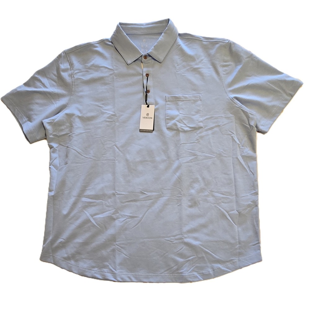 Veboon Mens 2XL Polo Shirt Dynamic Flex Short Sleeve Light Blue Casual NWT